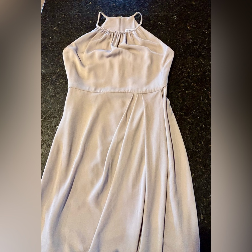 Shona Joy Core High Neck Tulip Ruched Dress in Oyster Size 6 - Picture 8 of 14